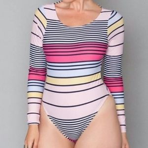 Rue 107 New York Long Sleeve One-Piece Striped Swimsuit Size 1X